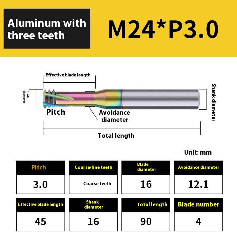 2136-65° aluminum with colorful thread milling cutter lengthened single tooth three-tooth full thread machining center tungsten carbide milling cutter M3M4M5 Shandong Denso Pricision Tools Co.,Ltd.